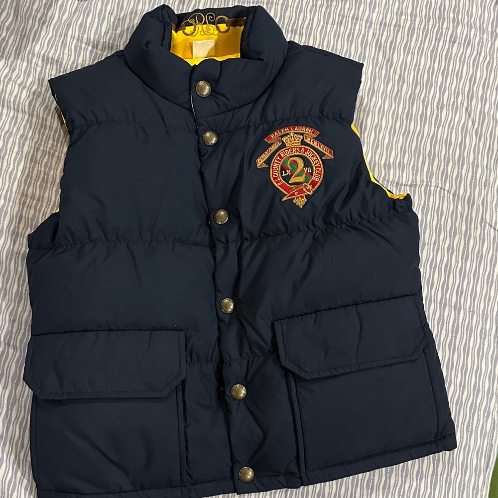 Ralph Lauren Dark Blue Kids Vest Yellow reversible down
